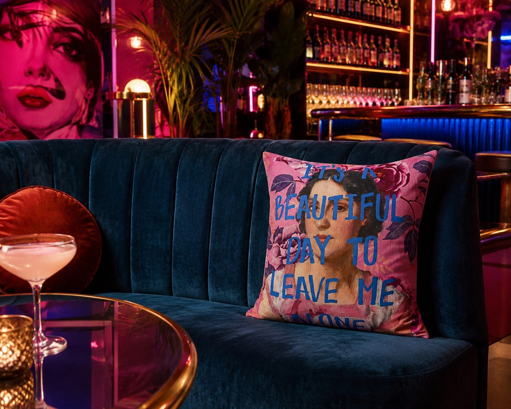 Slogan Velvet Cushion - Leave Me Alone