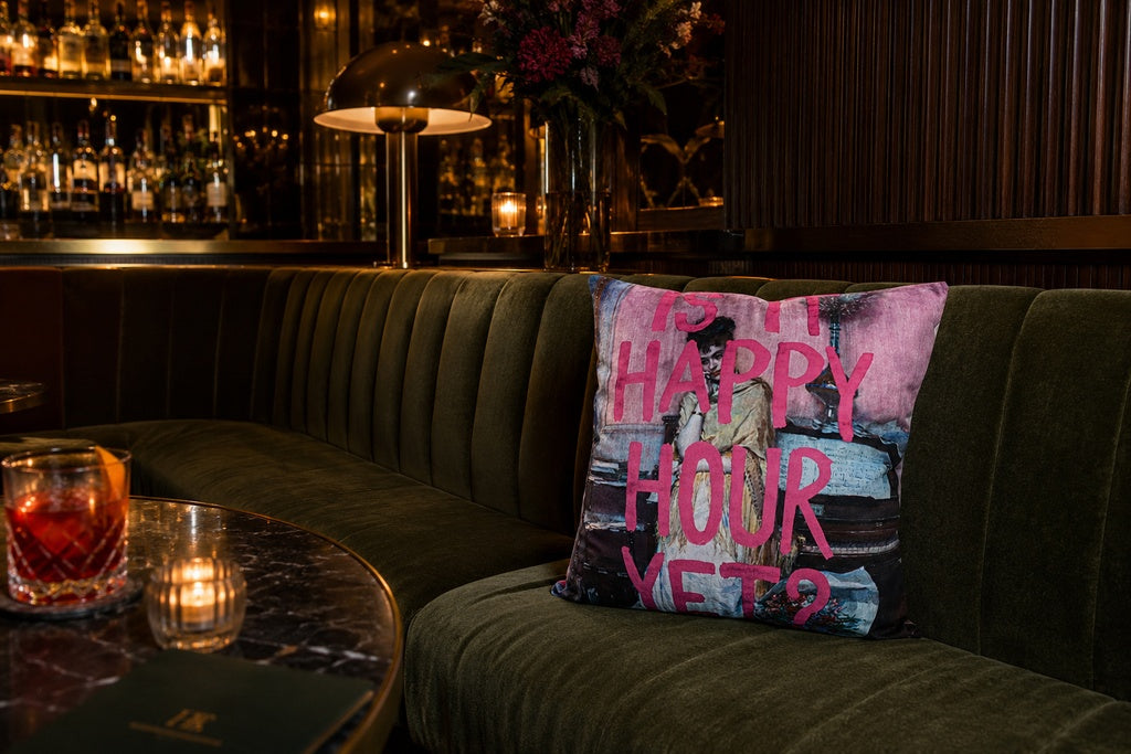 Slogan Velvet Cushion - Happy Hour