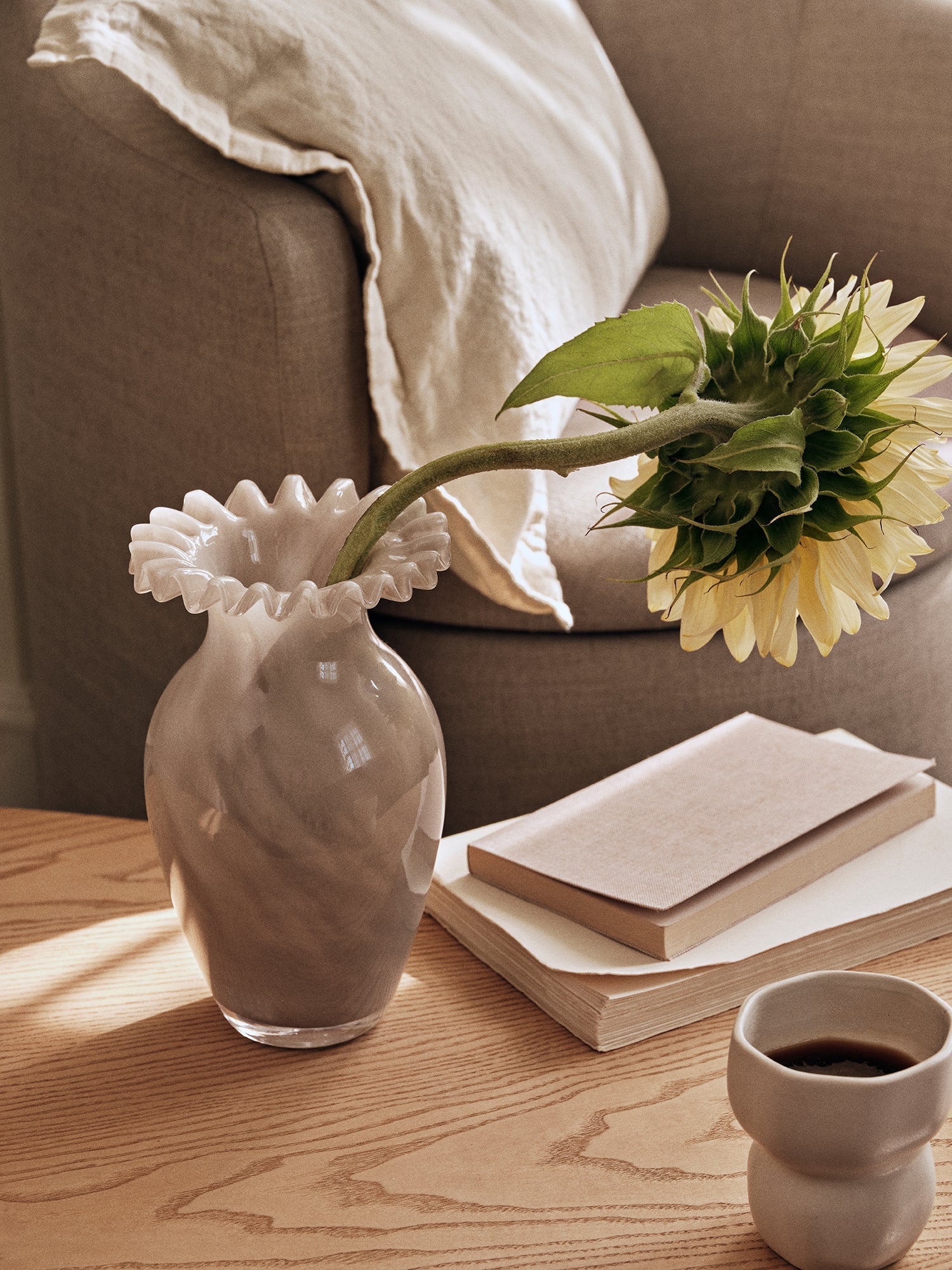 BROSTE Vase Jasmin Taupe Warm Grey styled
