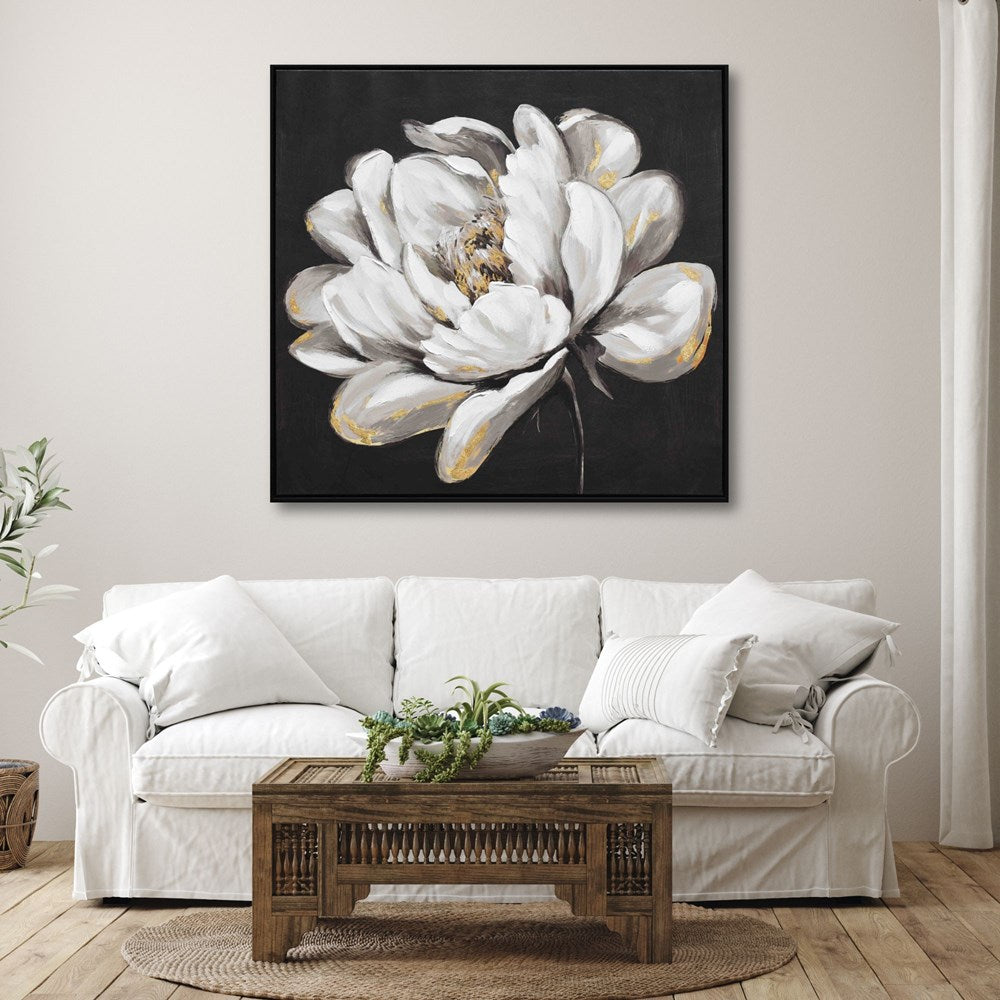 Camelia with Gold Foil Wall Art in living room