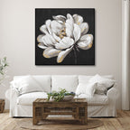 Camelia with Gold Foil Wall Art in living room
