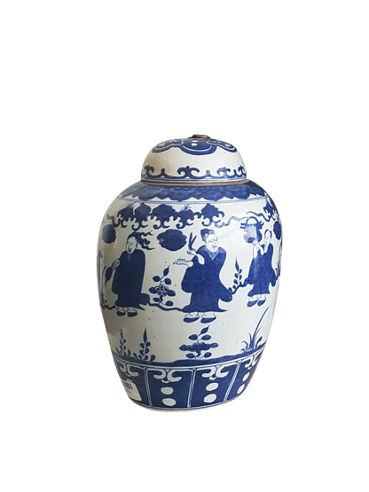 Blue & White Round Jar With Metal Ring