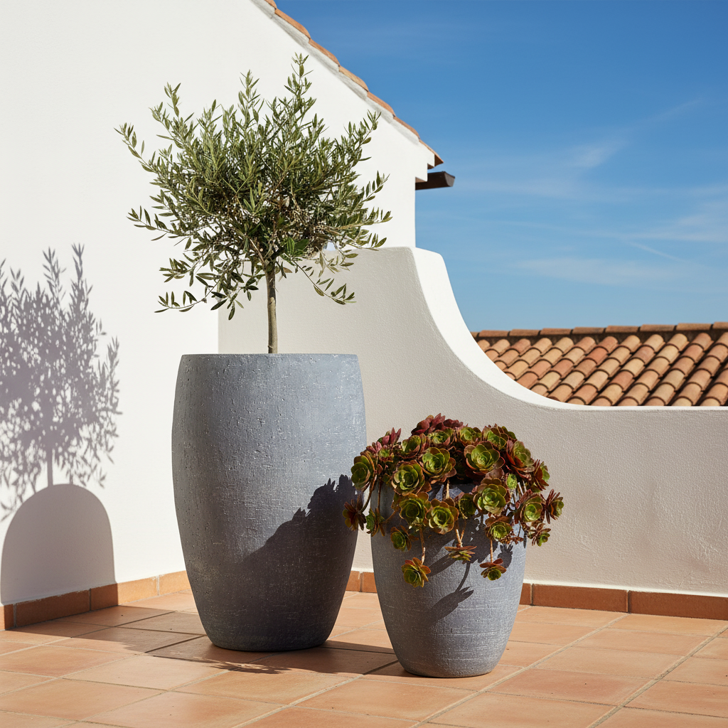 Capri Rustic Cement Planter Set/2 - Grey