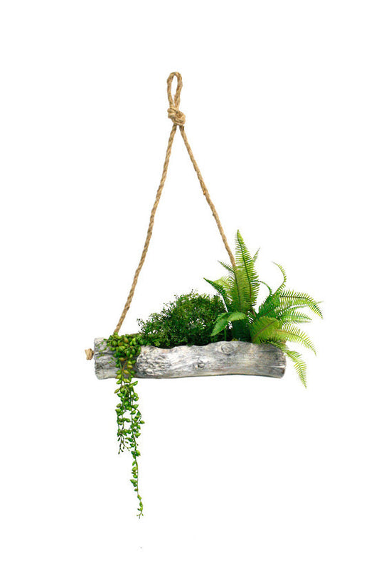 Log Cement Hanging Planter Large