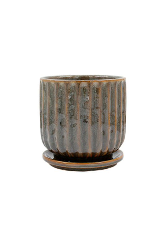 Leonie Brackish Glaze Planter w/Saucer Large