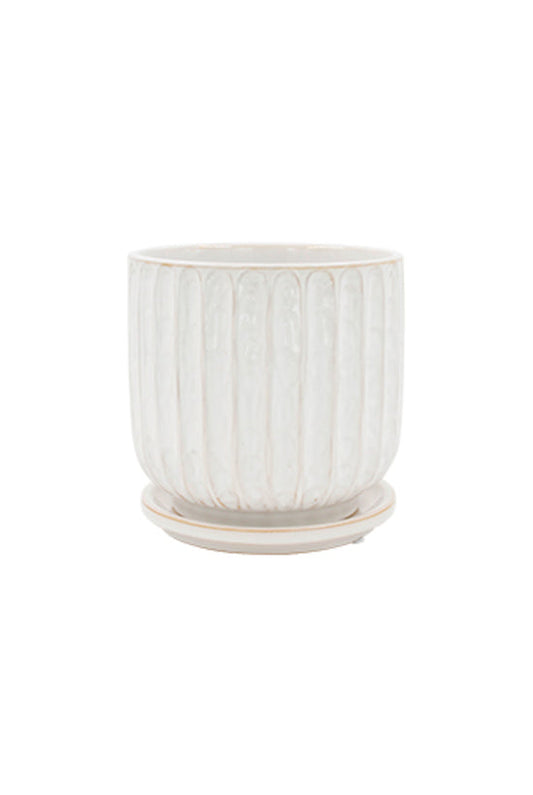 Leonie White Glaze Planter w/Saucer Large