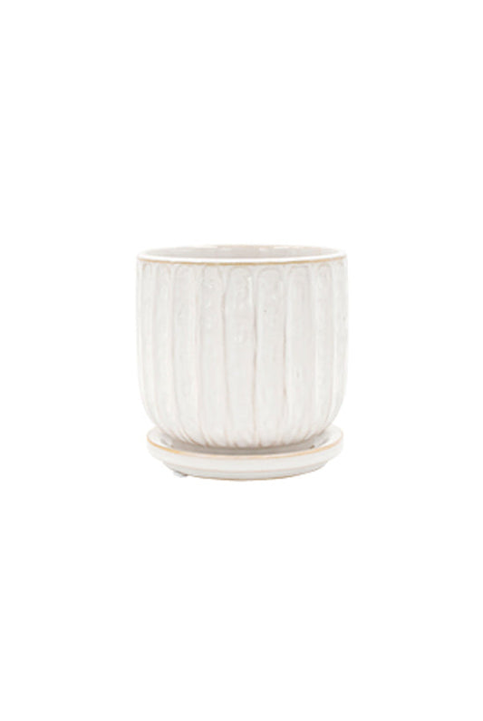 Leonie White Glaze Planter w/Saucer Small