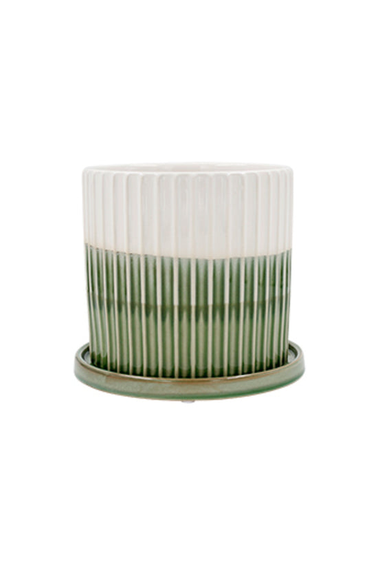 Rufus Glazed Planter w/Saucer Green/White