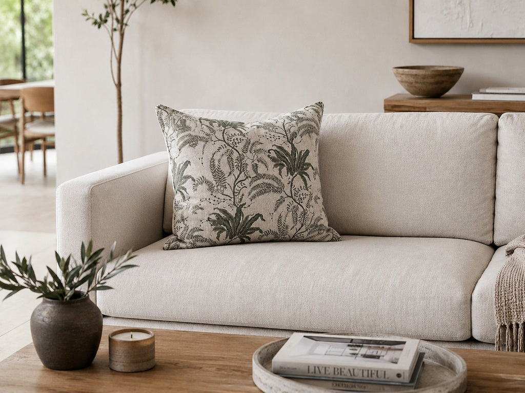 Snugg & Co Green Floral Herringbone Cushion