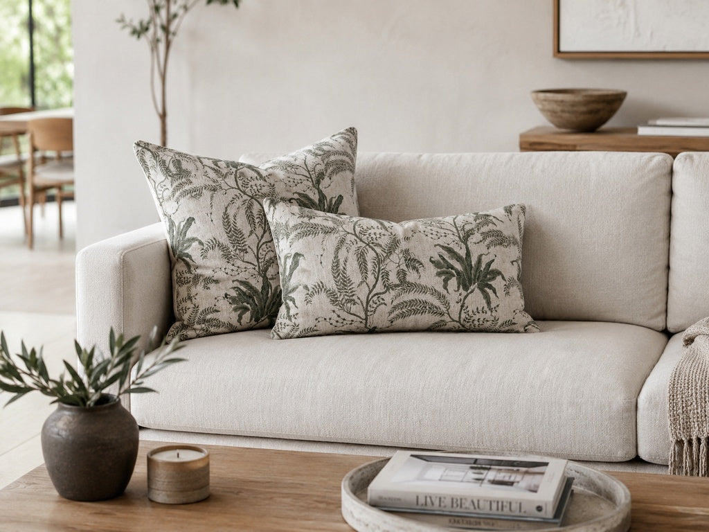 Snugg & Co Green Floral Herringbone Cushion