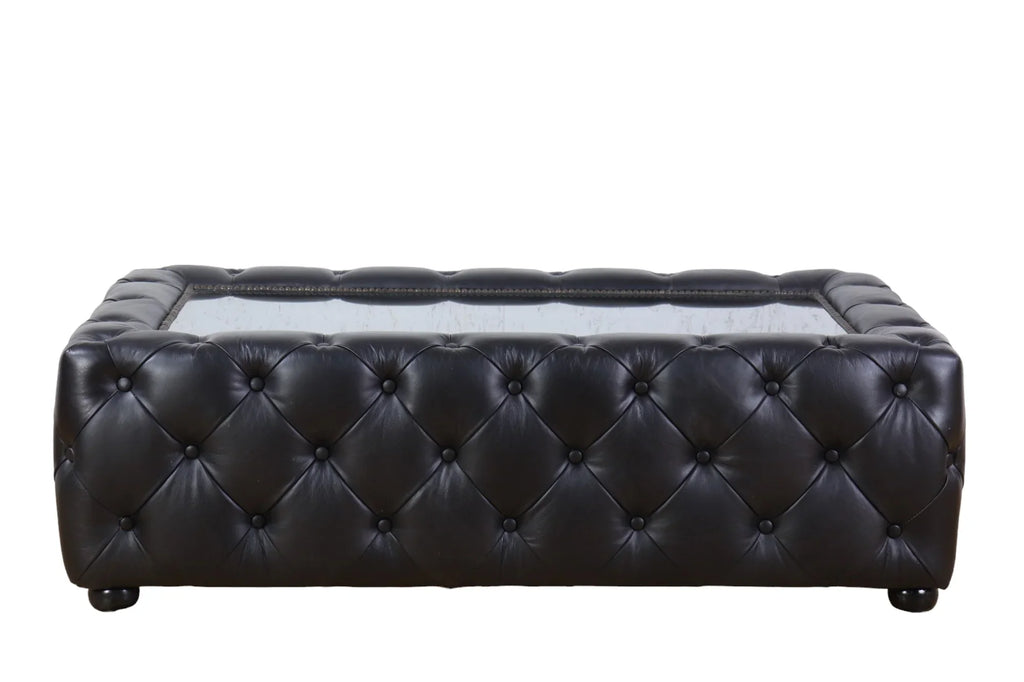 Leather Coffee Table with Glass Top