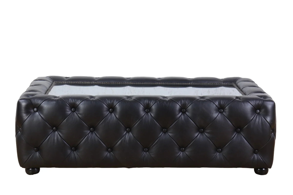 Leather Coffee Table with Glass Top