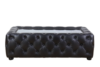 Leather Coffee Table with Glass Top