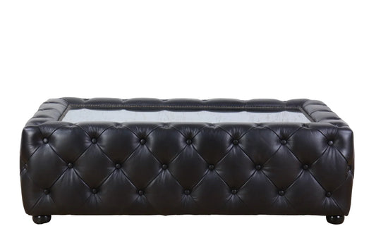 Leather Coffee Table with Glass Top