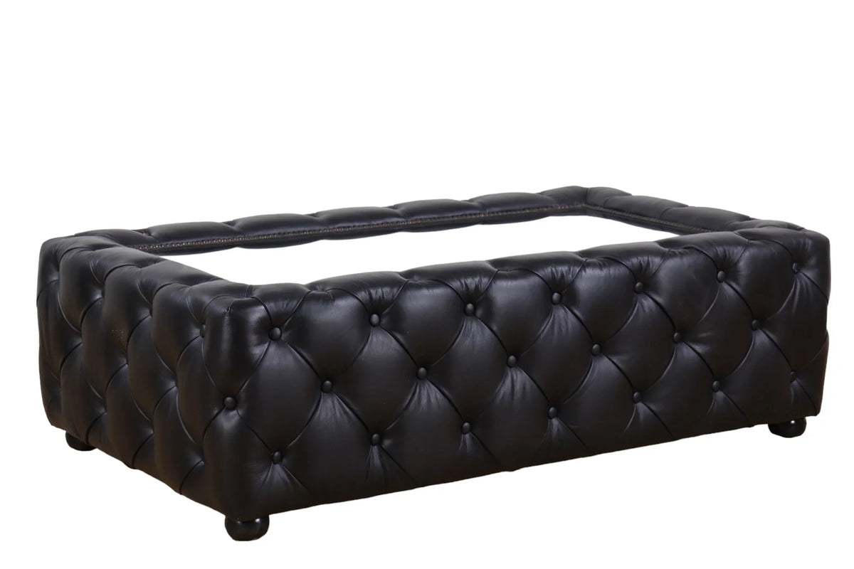 Leather Coffee Table with Glass Top