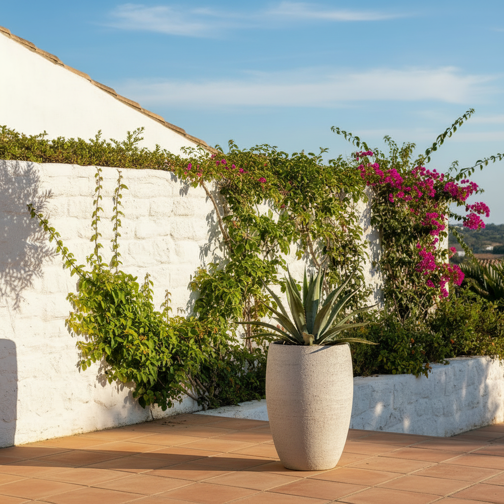 Capri Rustic Cement Planter 60cm - White