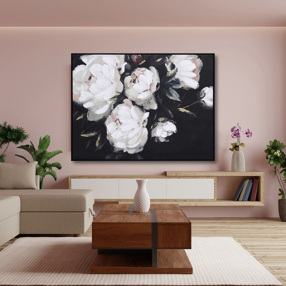 Peonies with Gold Foil Wall Art in living room