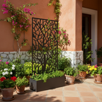 Ornate Tree Trellis Screen with Planter - Black