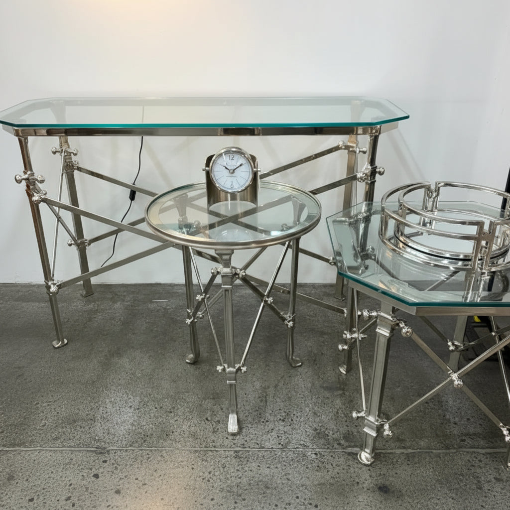 Campaign Side Table Round — Nickel