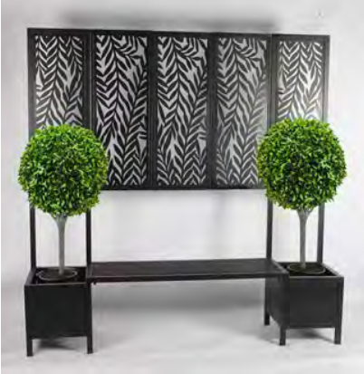 Ornate Metal Bench with Planters and Trellis - Black