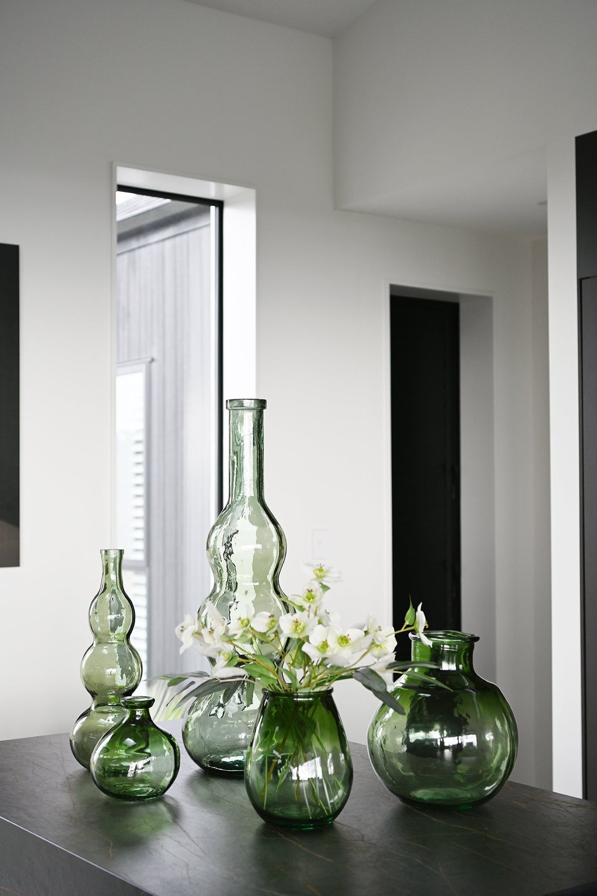 Turia Bottle 31cm Fading Green styled