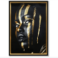Afro Lady with Gold Strips Framed Canvas Wall Art