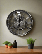 Antique Silver Wall Clock with Gears