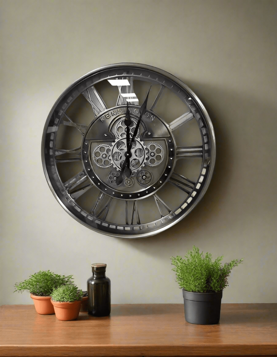 Antique Silver Wall Clock with Gears