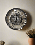 Antique Silver Wall Clock with Gears