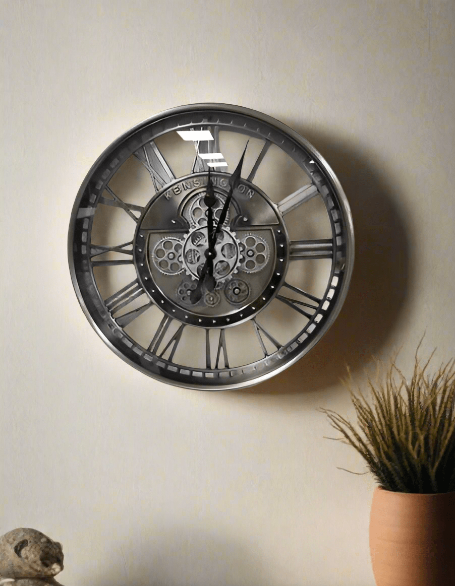 Antique Silver Wall Clock with Gears