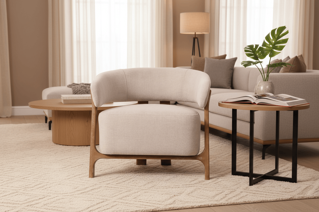 Arcus Lounge Chair - Luxe Linen at online8 furniture store Auckland