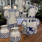 Blanche Ceramic Vase 18cm - White / Blue