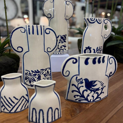 Blanche Ceramic Vase 18cm - White / Blue