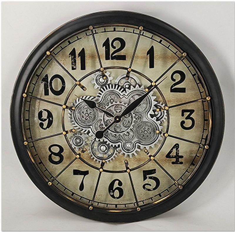 Black Bezel with Cream Back Gear Wall Clock