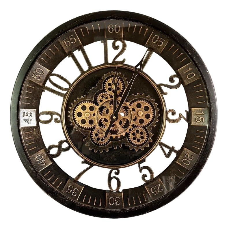Black Bezel with Gold Gears Wall Clock