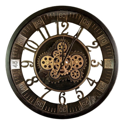 Black Bezel with Gold Gears Wall Clock