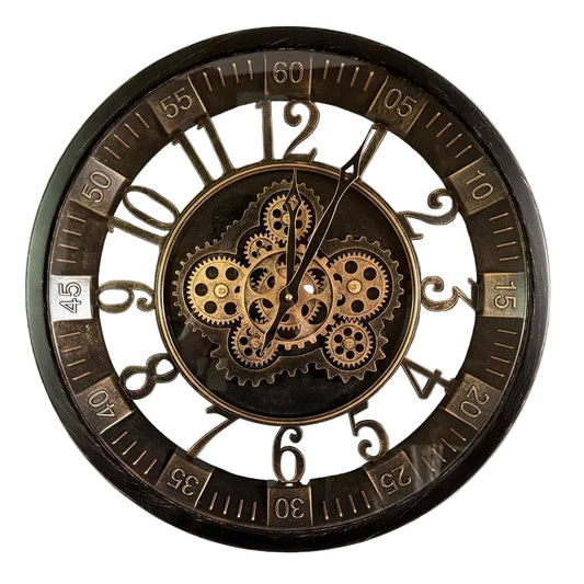 Black Bezel with Gold Gears Wall Clock