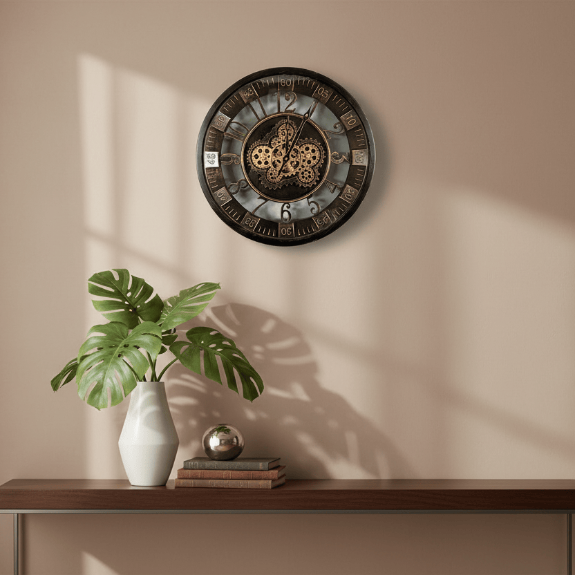 Black Bezel with Gold Gears Wall Clock