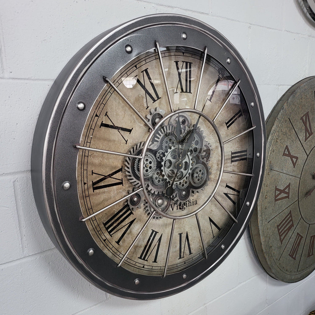 Black Bezel with Rivets Gears Wall Clock - Large