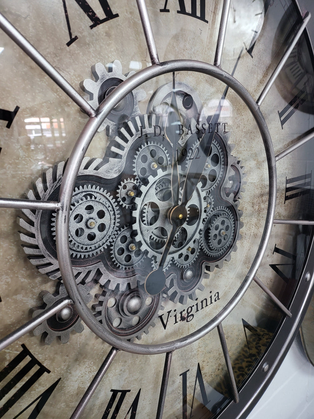 Black Bezel with Rivets Gears Wall Clock - Large