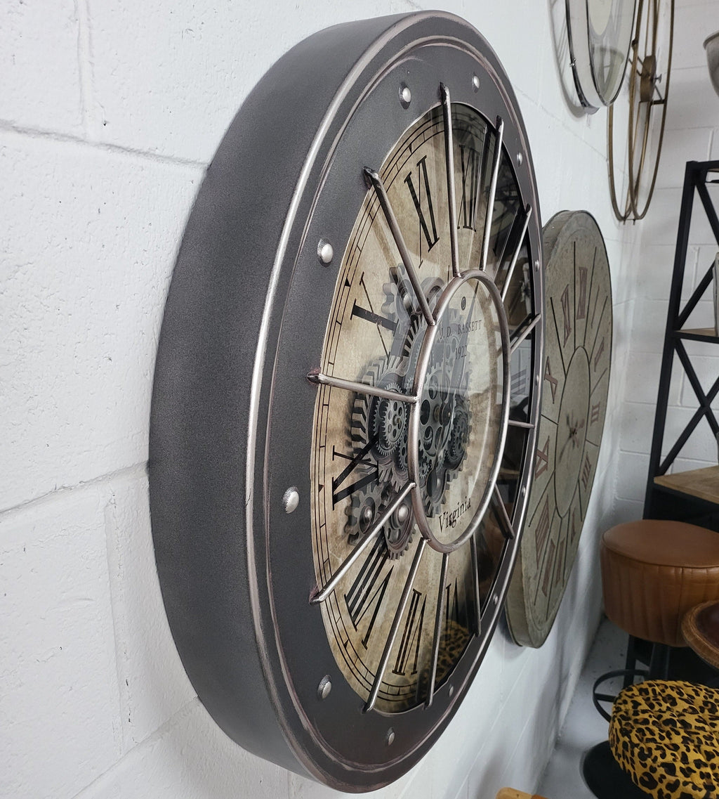 Black Bezel with Rivets Gears Wall Clock - Large