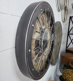 Black Bezel with Rivets Gears Wall Clock - Large