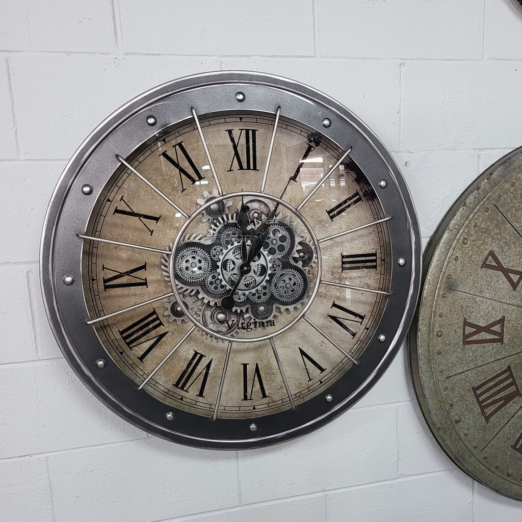 Black Bezel with Rivets Gears Wall Clock - Large