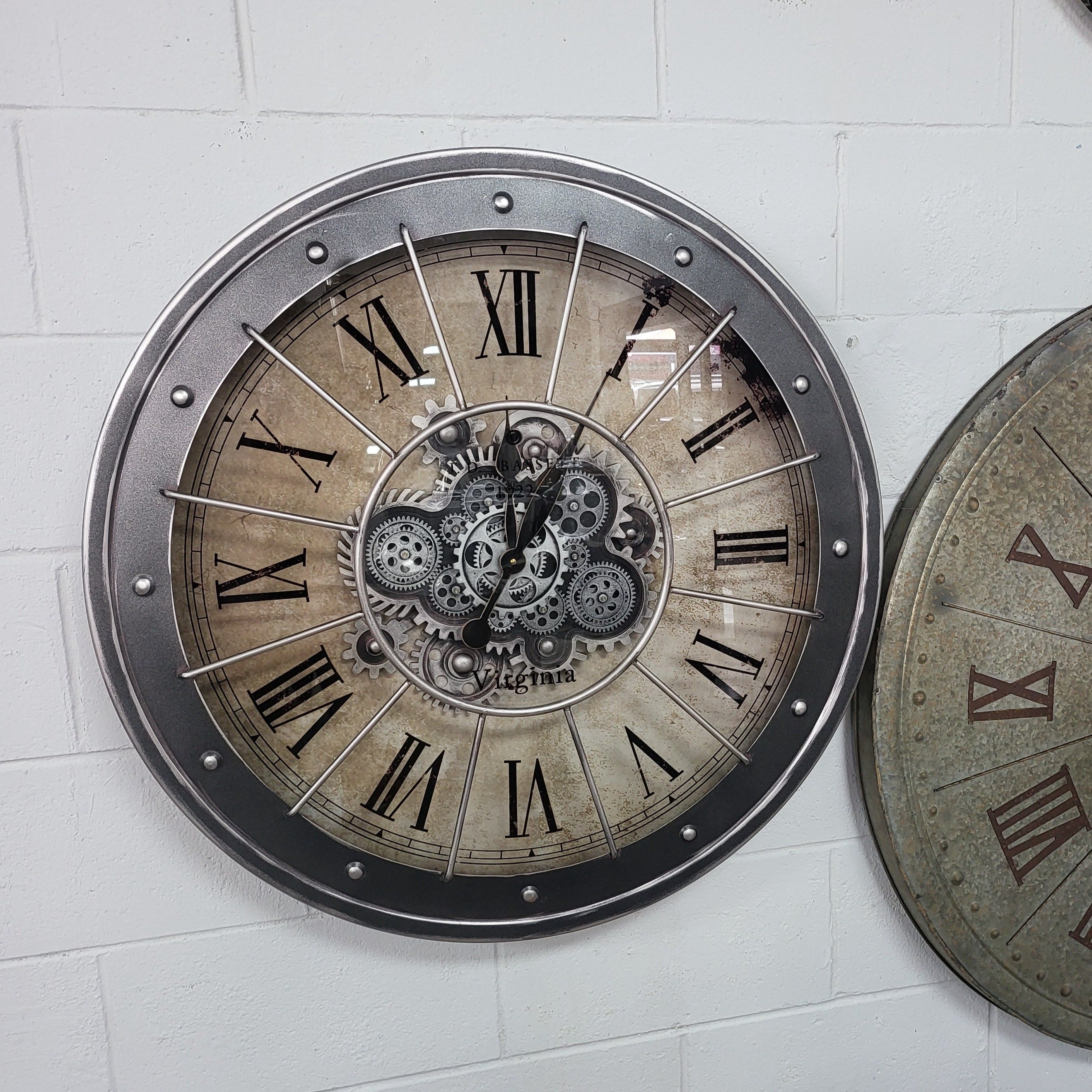 Black Bezel with Rivets Gears Wall Clock - Large