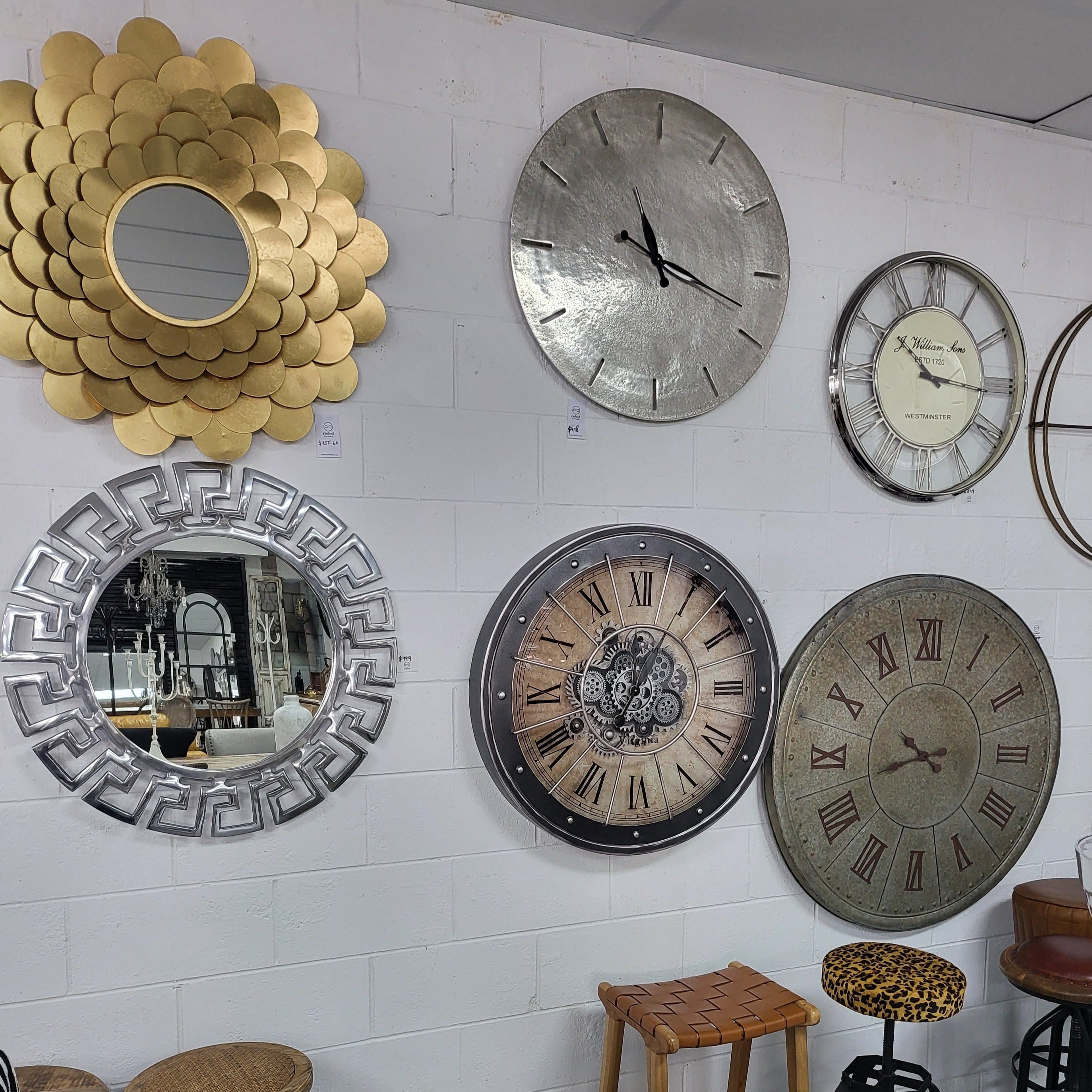 Black Bezel with Rivets Gears Wall Clock - Large