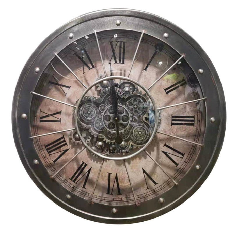 Black Bezel with Rivets Gears Wall Clock - Large