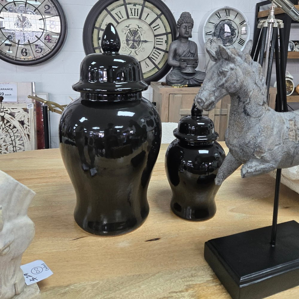 Black Ceramic Ginger Jar - Large