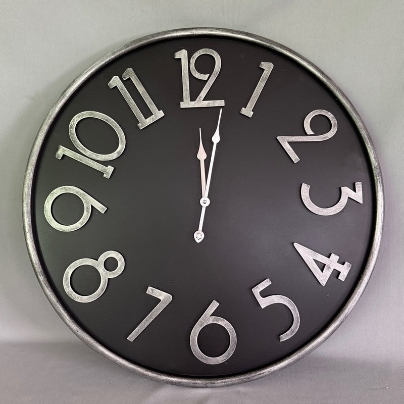 Black Clock Silver Number - 60Cm