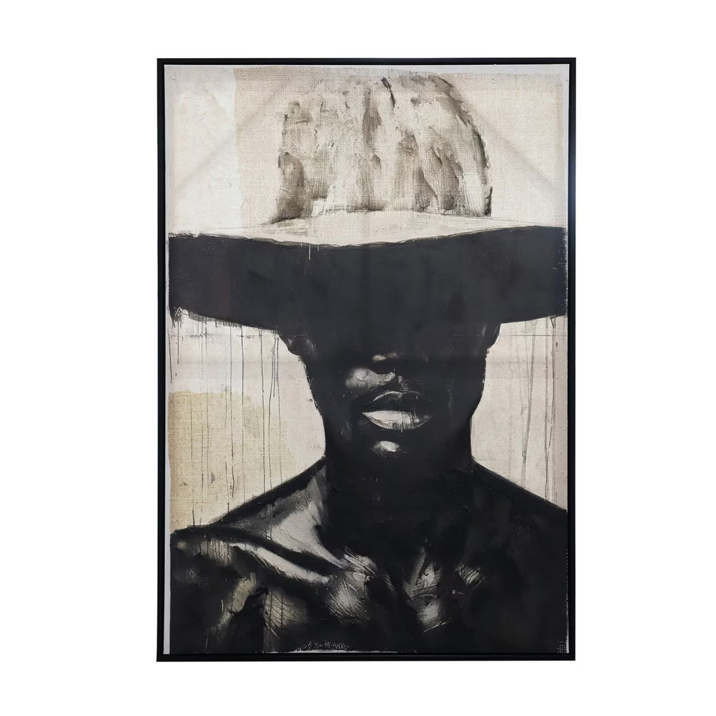 Black Cowboy Hand Painted Framed Canvas Wall Art