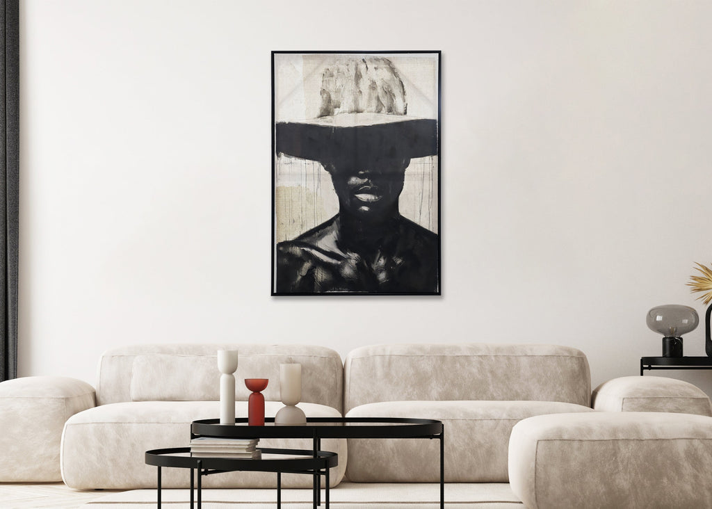Black Cowboy Hand Painted Framed Canvas Wall Art
